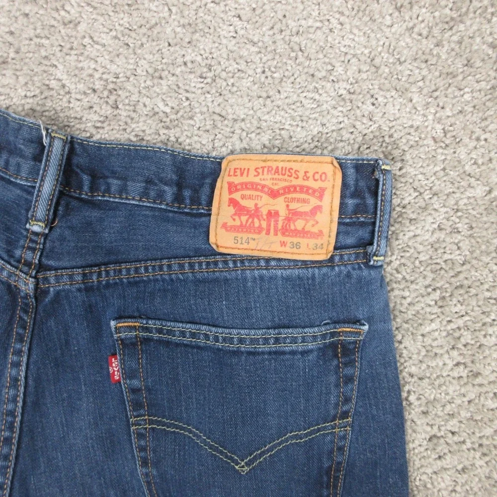 Levis Jeans Mens 36x34 Blue 514 Slim Straight Faded Zip Fly Denim Pants